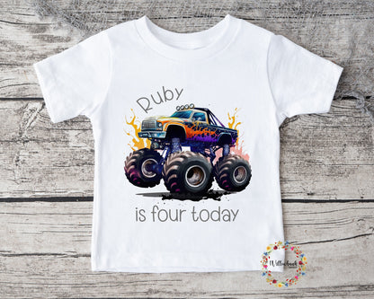 Personalised Happy Birthday Monster Truck Tshirt