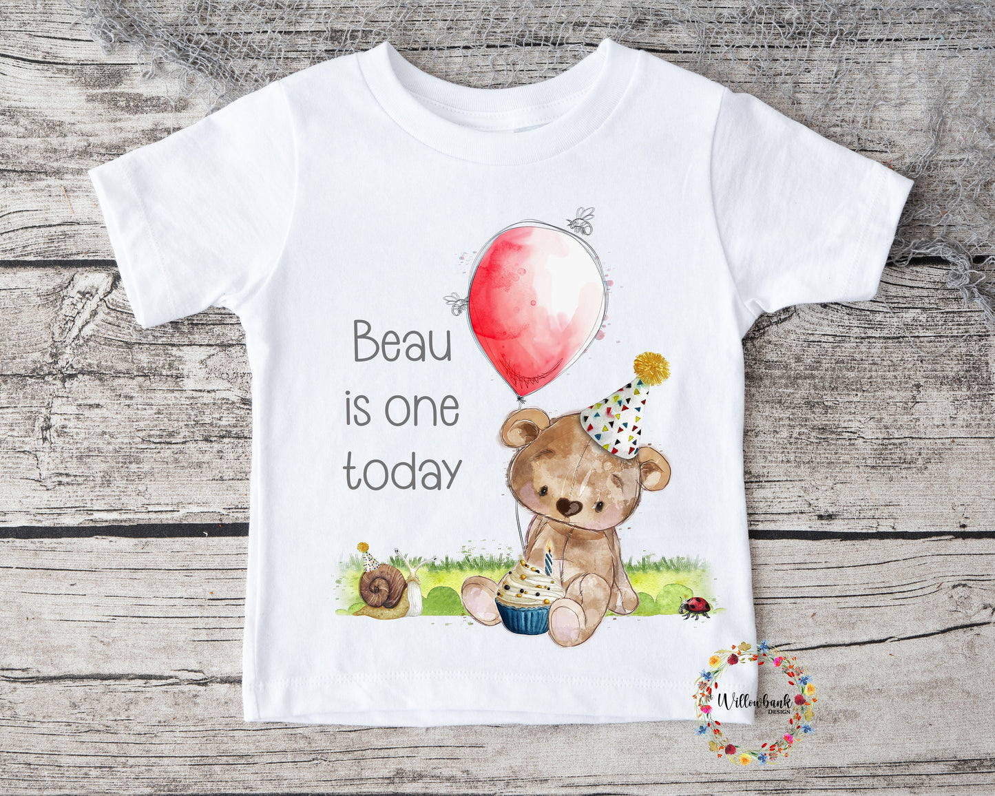 Personalised Happy Birthday Teddy Bear Crown Rainbow Tshirt