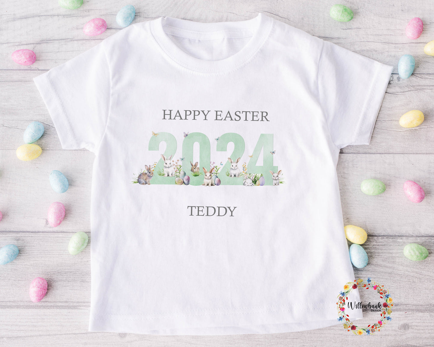 Personalised Happy Easter Tshirt l Easter Bunny Rabbit l Kid's Tee l Easter Outfit