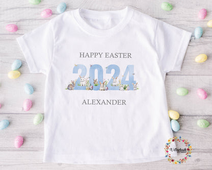 Personalised Happy Easter Tshirt l Easter Bunny Rabbit l Kid's Tee l Easter Outfit