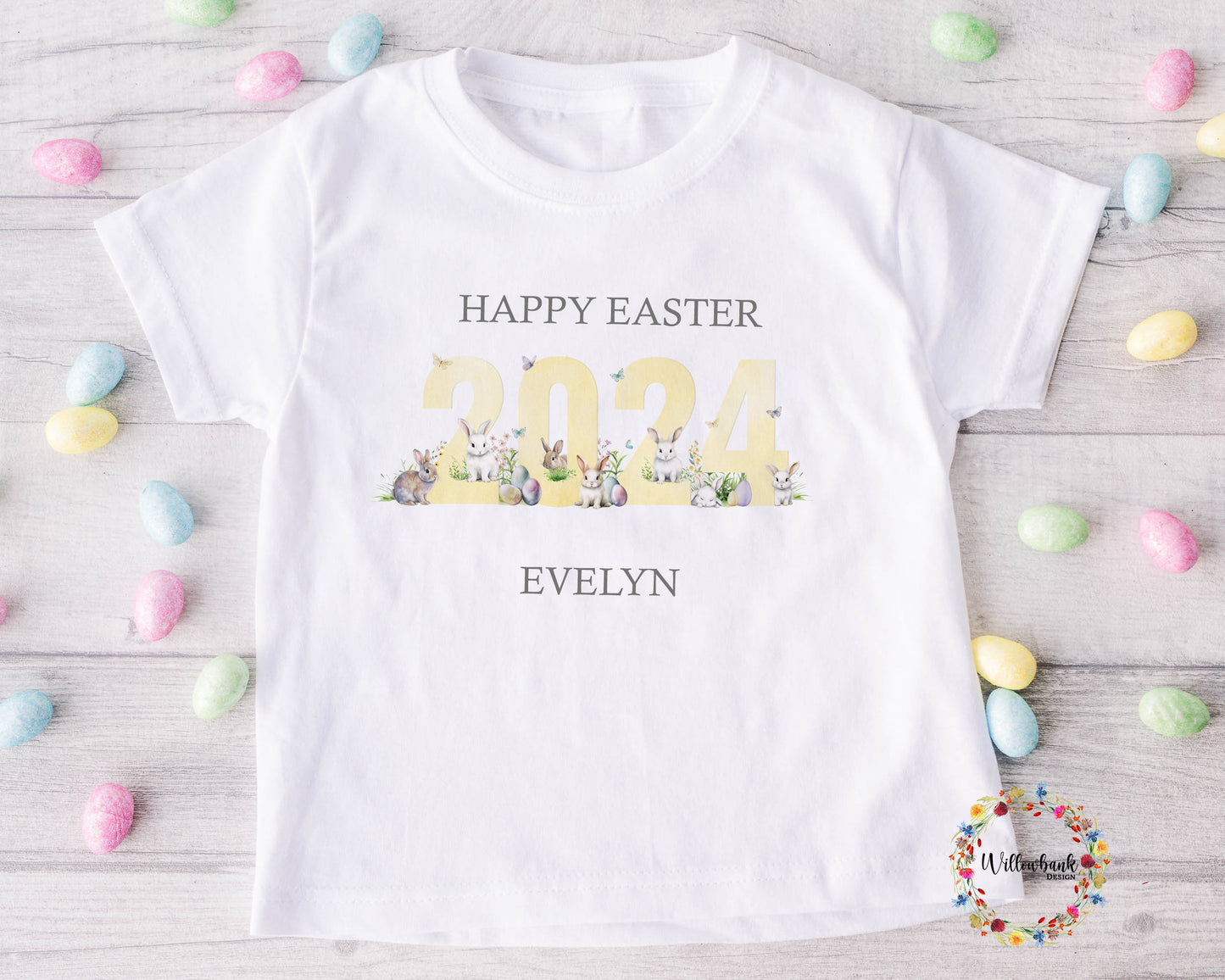 Personalised Happy Easter Tshirt l Easter Bunny Rabbit l Kid's Tee l Easter Outfit