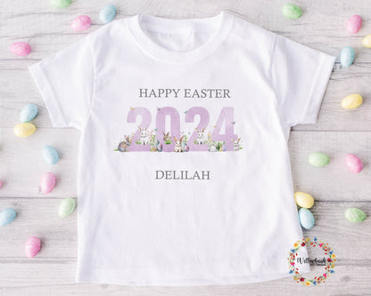 Personalised Happy Easter Tshirt l Easter Bunny Rabbit l Kid's Tee l Easter Outfit