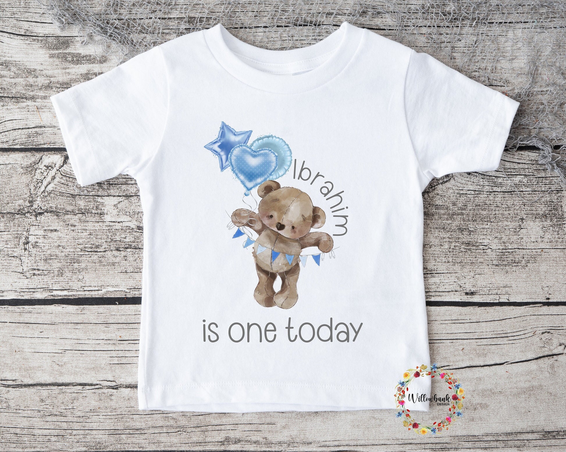 Personalised Happy Birthday Bear Tshirt l Children's Tee l Birthday Age l First Birthday l Kids Birthday l Keepsake Gift l Custom