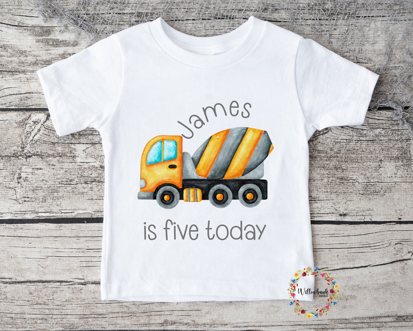 Personalised Happy Birthday Construction Vehicle Tshirt l First Birthday l Kids Birthday l Digger l Excavator l Cement Mixer l Dump Truck