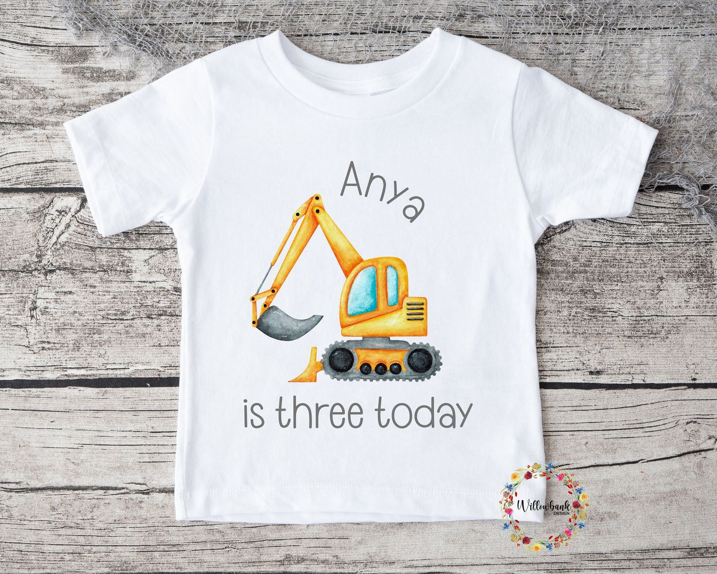 Personalised Happy Birthday Construction Vehicle Tshirt l First Birthday l Kids Birthday l Digger l Excavator l Cement Mixer l Dump Truck