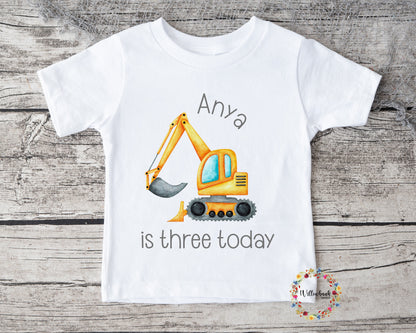 Personalised Happy Birthday Construction Vehicle Tshirt l First Birthday l Kids Birthday l Digger l Excavator l Cement Mixer l Dump Truck