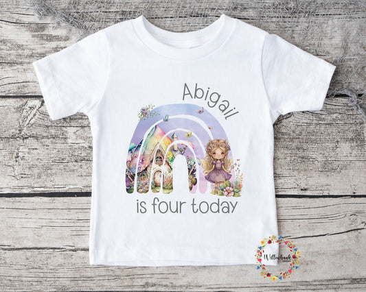 Personalised Happy Birthday Rainbow Fairy Tshirt