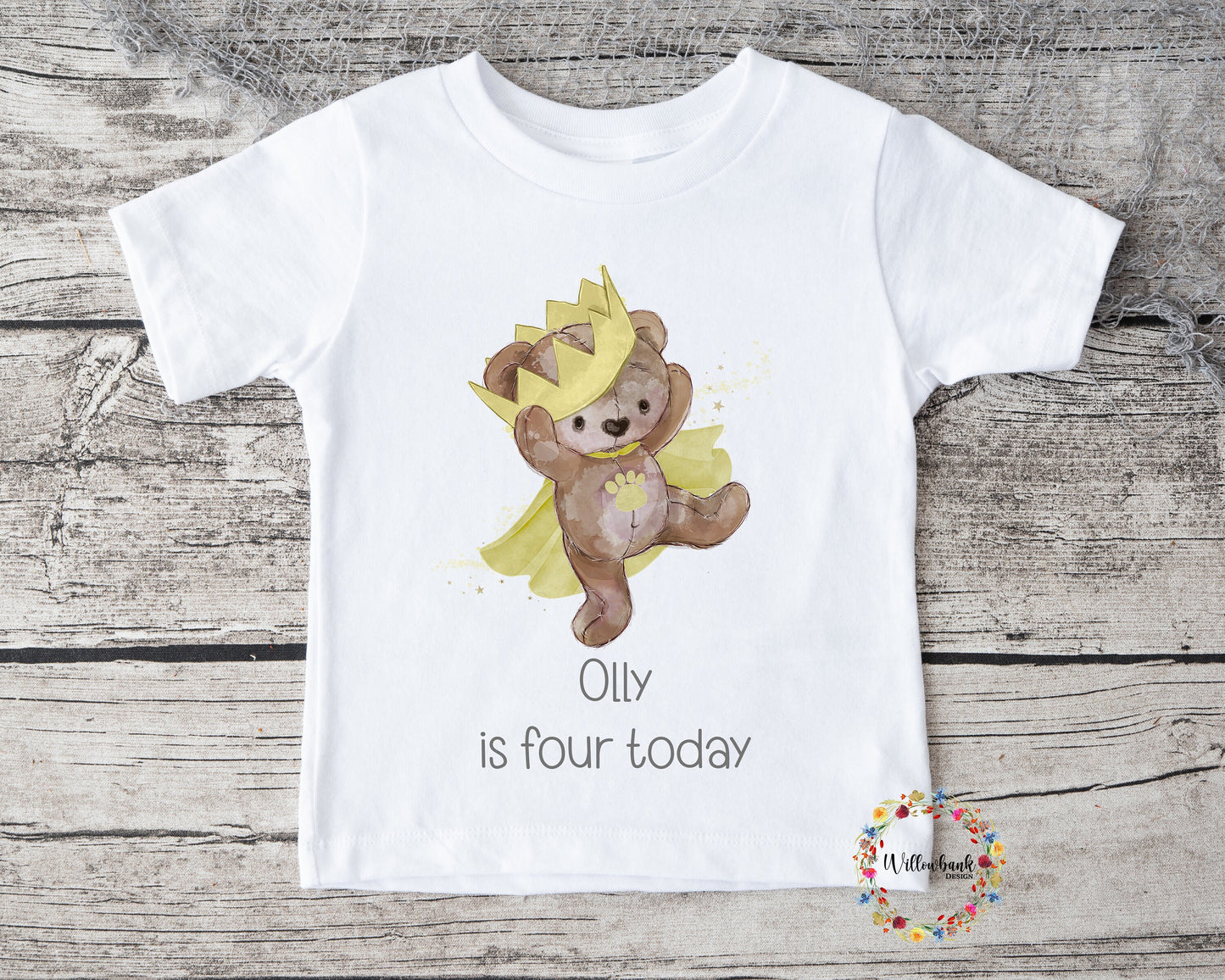 Personalised Happy Birthday Teddy Bear Crown Tshirt