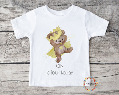 Personalised Happy Birthday Teddy Bear Crown Tshirt