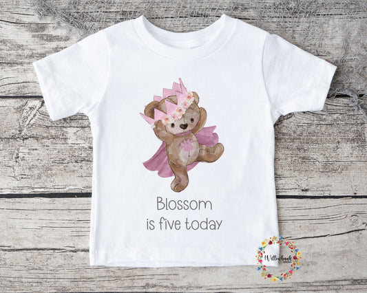 Personalised Happy Birthday Teddy Bear Crown Tshirt