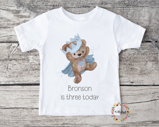 Personalised Happy Birthday Teddy Bear Crown Tshirt l First Birthday l Kids Birthday l Party Outfit l Custom Name