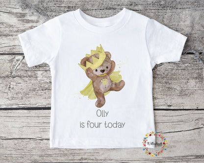 Personalised Happy Birthday Teddy Bear Crown Tshirt l First Birthday l Kids Birthday l Party Outfit l Custom Name