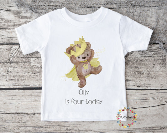 Personalised Happy Birthday Teddy Bear Crown Tshirt l First Birthday l Kids Birthday l Party Outfit l Custom Name