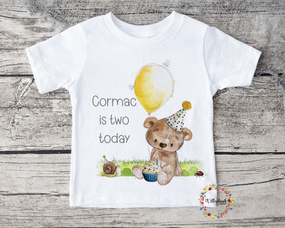 Personalised Happy Birthday Teddy Bear Crown Rainbow Tshirt