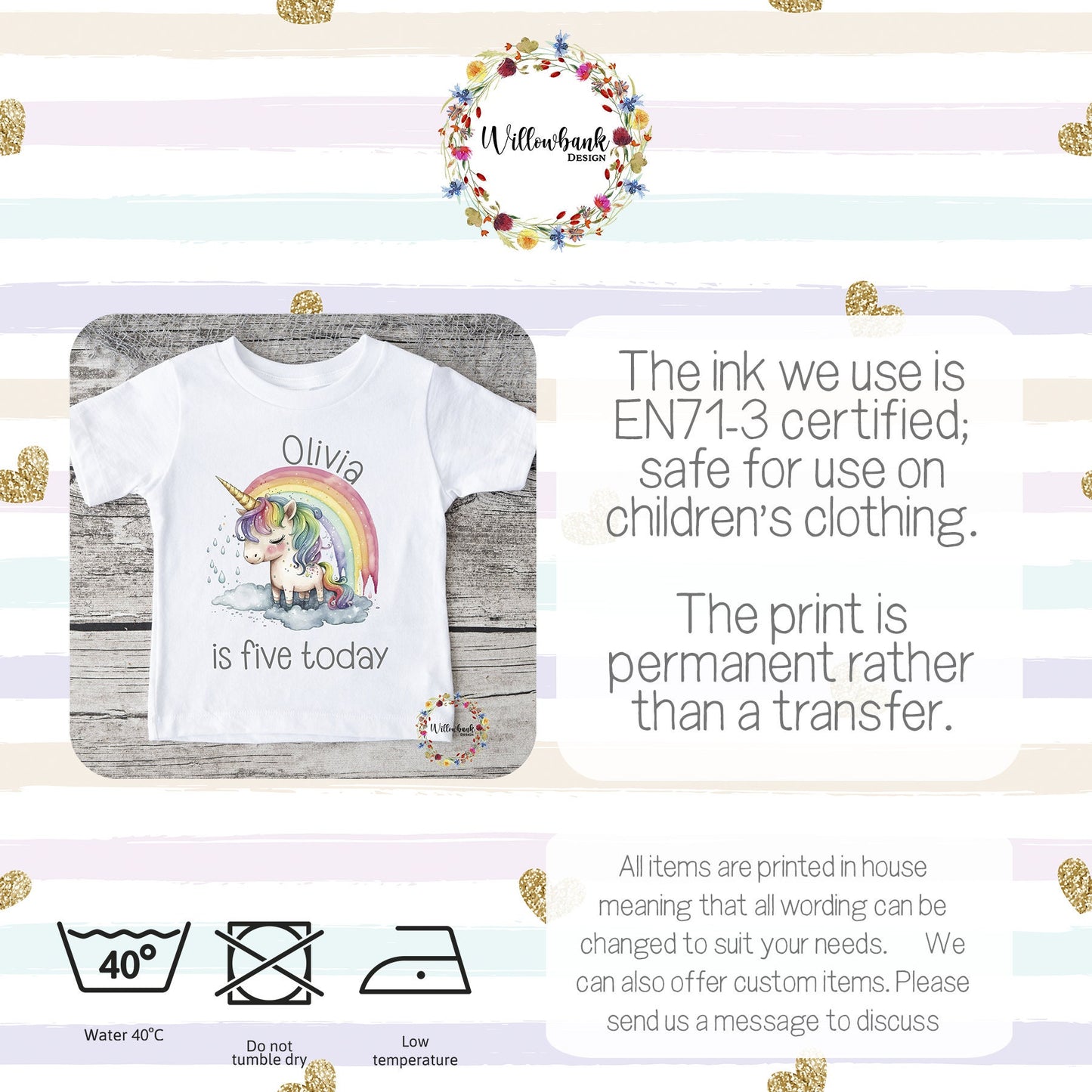 Personalised Happy Birthday Teddy Bear Crown Rainbow Tshirt